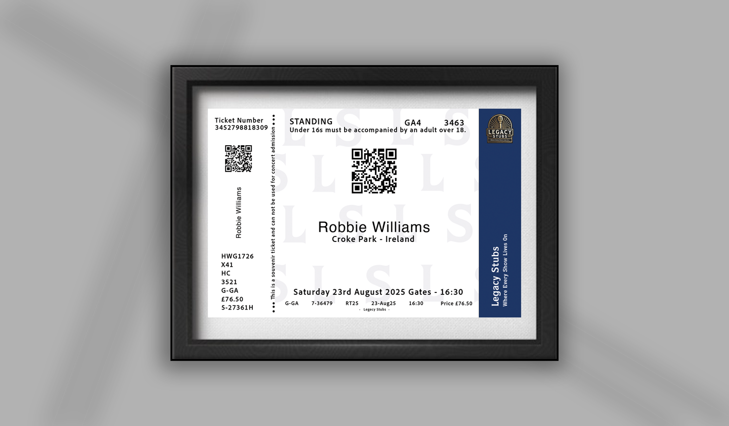 Robbie Williams Souvenir Ticket