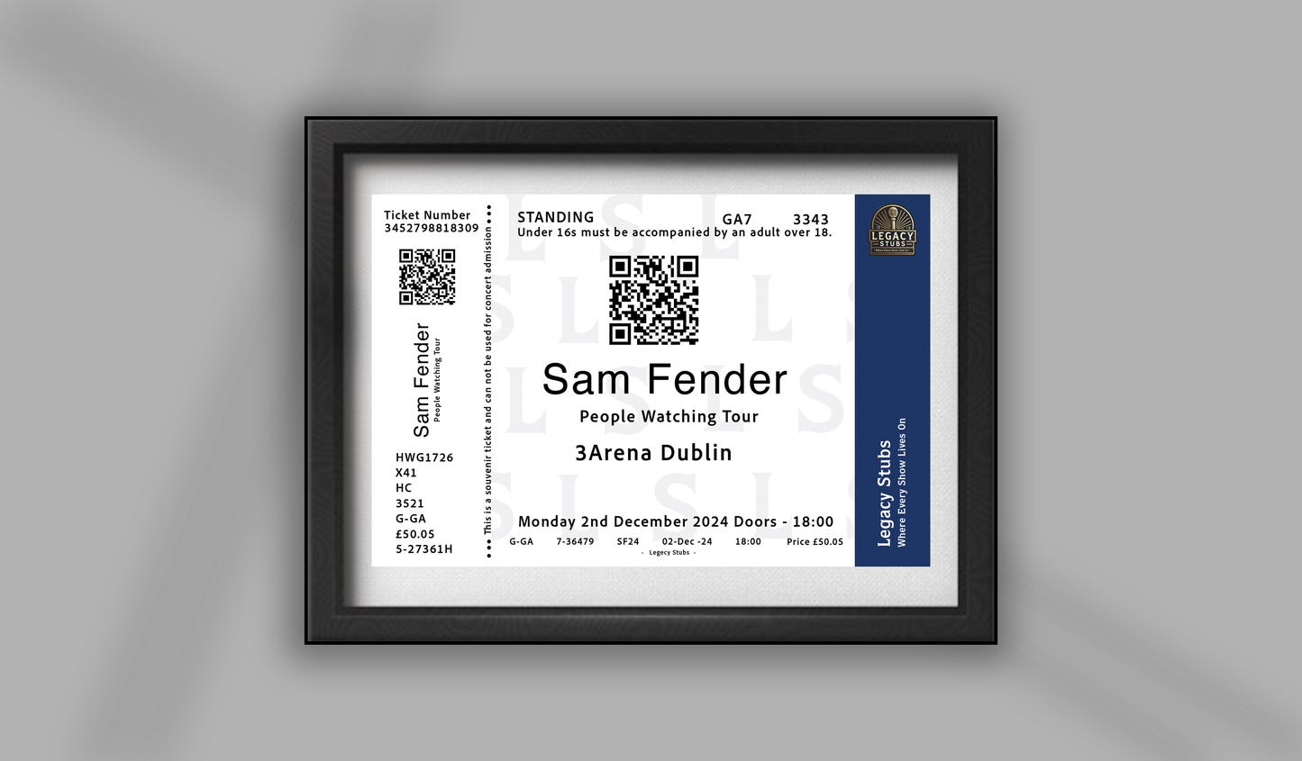 Sam Fender UK and Ireland 2024 Souvenir Ticket